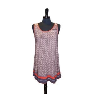 Mystree Dress Sleeveless Shift Brown Orange Print Size M